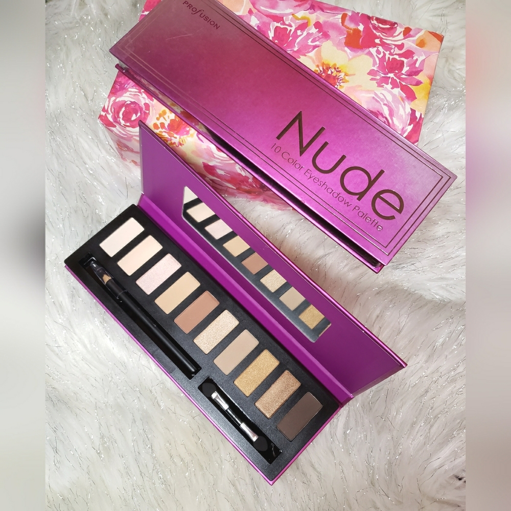 Nude 10 Color Eyeshadow Palette From Profusion With Eyeliner & Brush